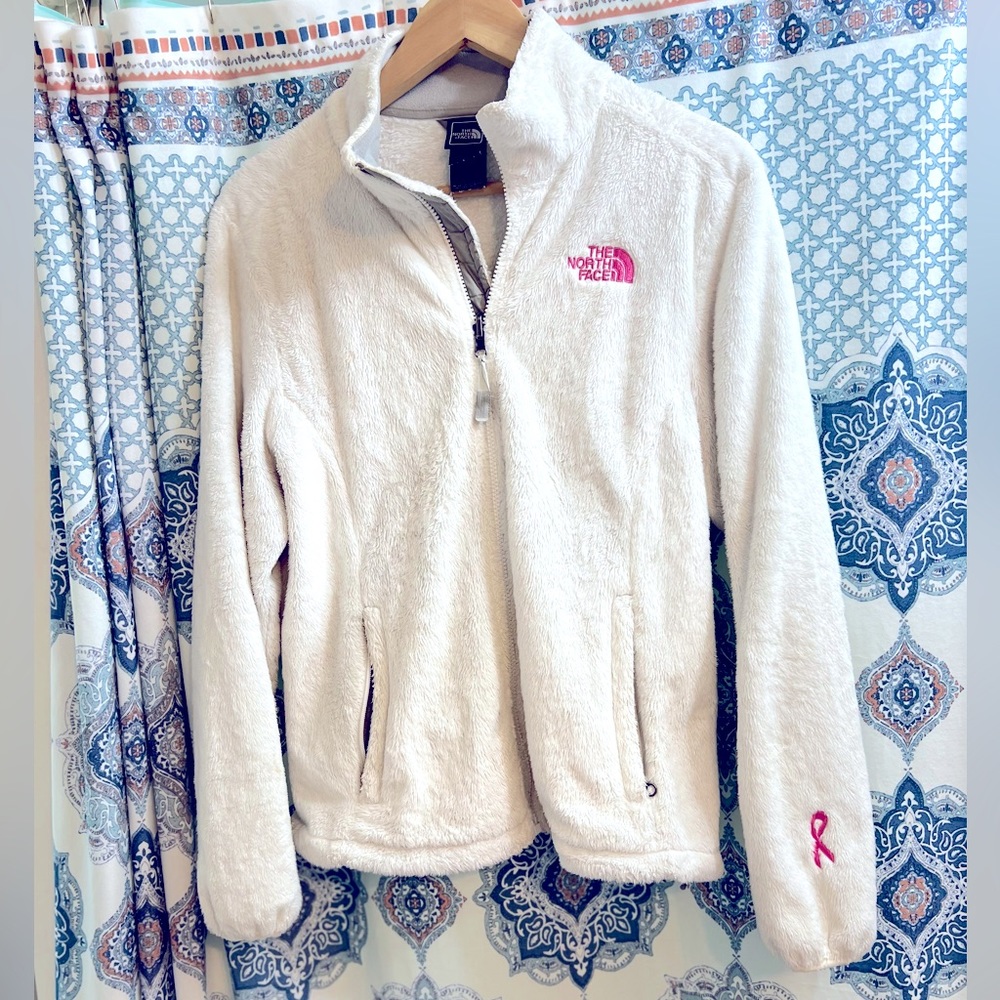 The North Face Women’s Osito Jacket in White with Breast Cancer Ribbon (M)